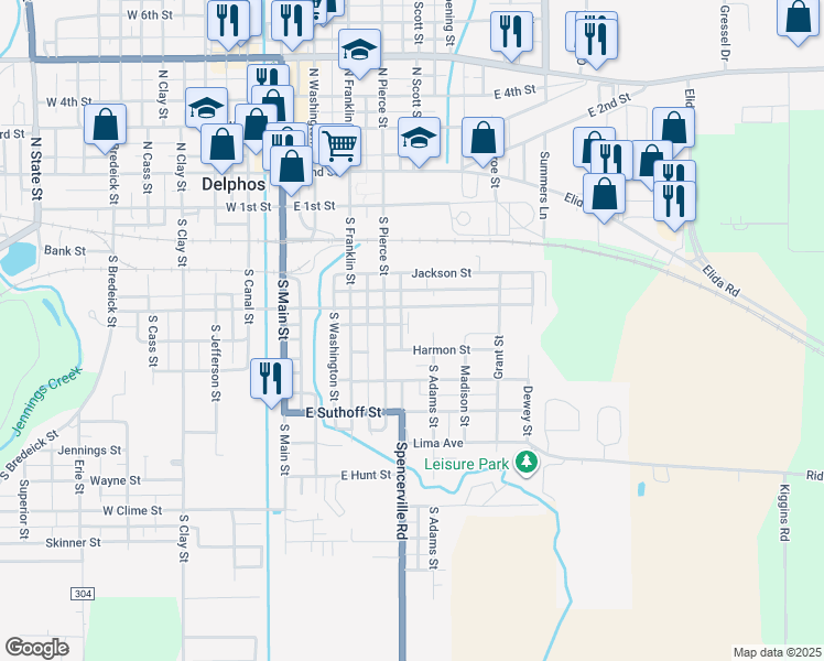 map of restaurants, bars, coffee shops, grocery stores, and more near 3 Cleveland Ct in Delphos
