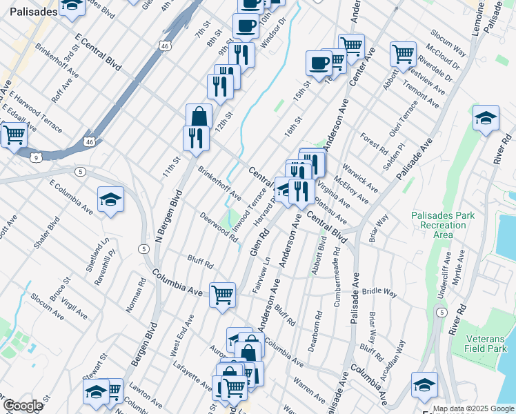 map of restaurants, bars, coffee shops, grocery stores, and more near 503 Brinkerhoff Avenue in Fort Lee