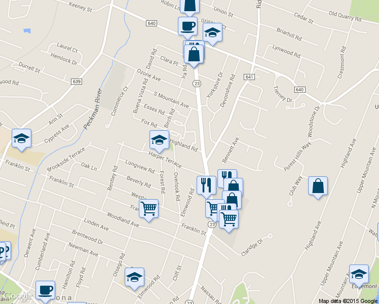 map of restaurants, bars, coffee shops, grocery stores, and more near 9 Highland Road in Cedar Grove