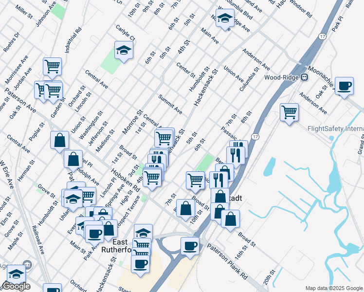 map of restaurants, bars, coffee shops, grocery stores, and more near 520 5th Street in Carlstadt