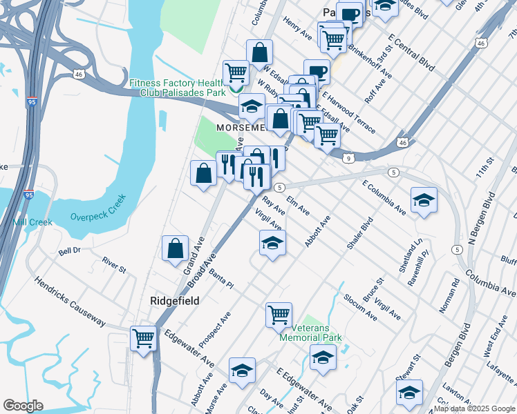 map of restaurants, bars, coffee shops, grocery stores, and more near 975 Virgil Avenue in Ridgefield