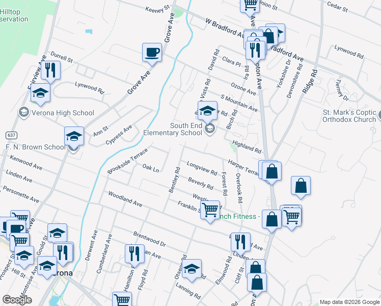 map of restaurants, bars, coffee shops, grocery stores, and more near 127 Harper Terrace in Cedar Grove