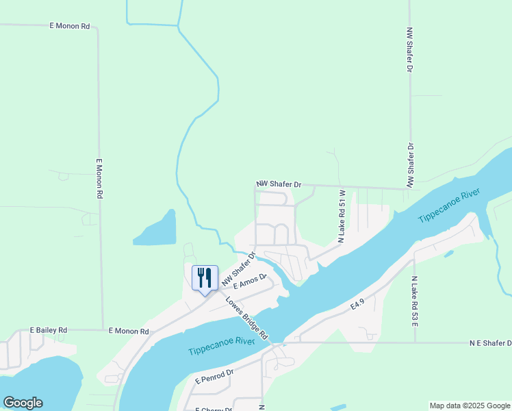 map of restaurants, bars, coffee shops, grocery stores, and more near Northwest Shafer Drive in Monticello