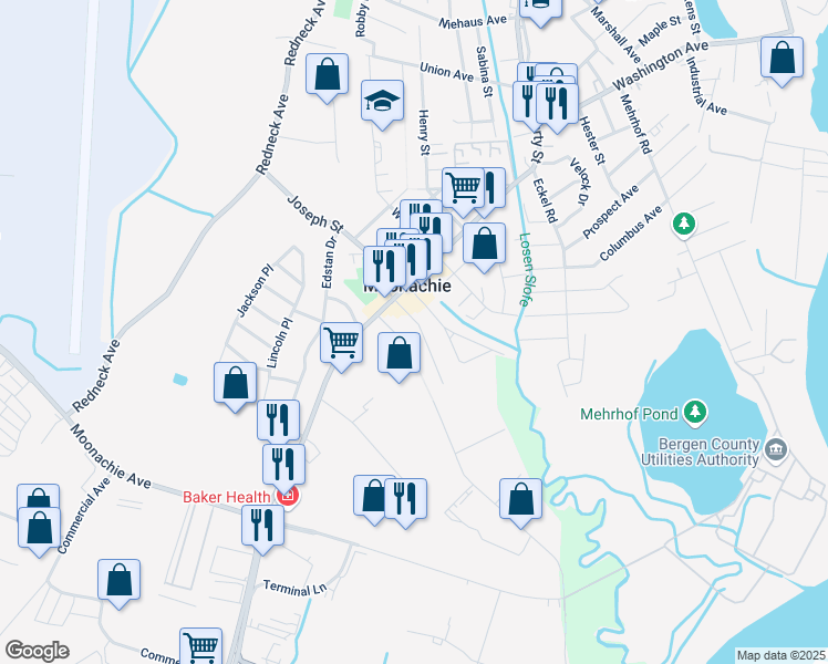 map of restaurants, bars, coffee shops, grocery stores, and more near 334 Maple Street in Moonachie