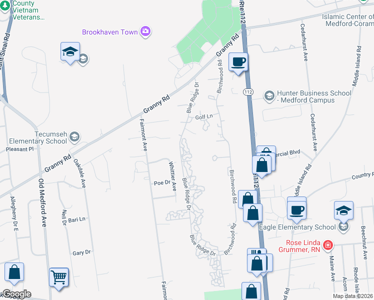 map of restaurants, bars, coffee shops, grocery stores, and more near 733 Blue Ridge Drive in Medford