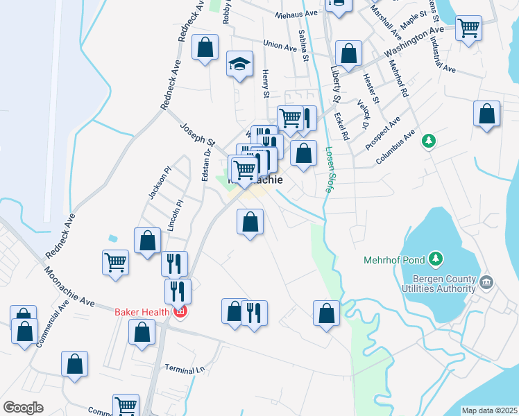 map of restaurants, bars, coffee shops, grocery stores, and more near 334 Maple Street in Moonachie