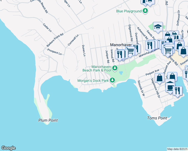 map of restaurants, bars, coffee shops, grocery stores, and more near 26 Marwood Road South in Port Washington