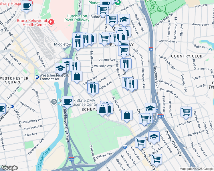 map of restaurants, bars, coffee shops, grocery stores, and more near 2860 Coddington Avenue in Bronx