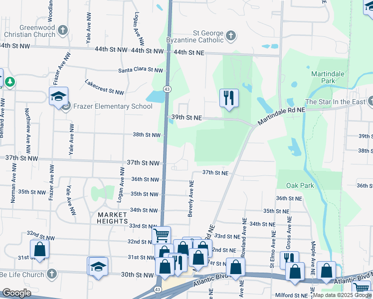 map of restaurants, bars, coffee shops, grocery stores, and more near 161 Vicary Square Northeast in Canton