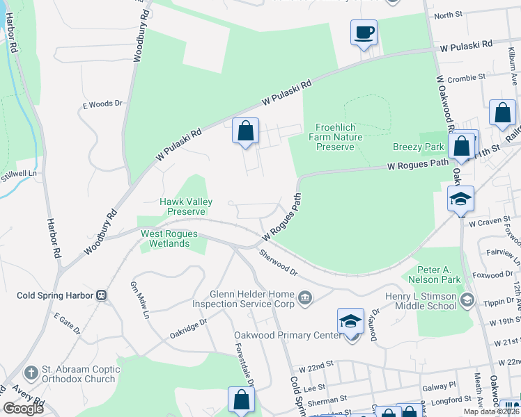 map of restaurants, bars, coffee shops, grocery stores, and more near 7 Harby Drive in Huntington