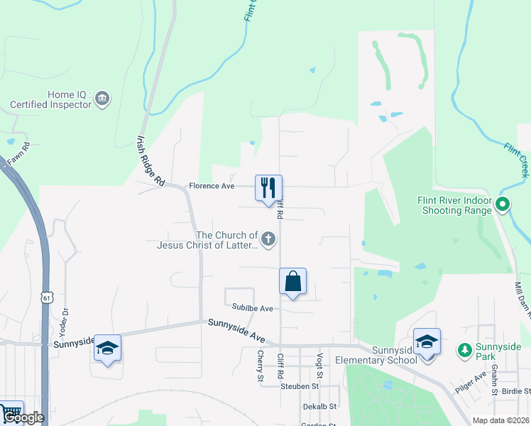 map of restaurants, bars, coffee shops, grocery stores, and more near 2609 Evergreen Drive in Burlington