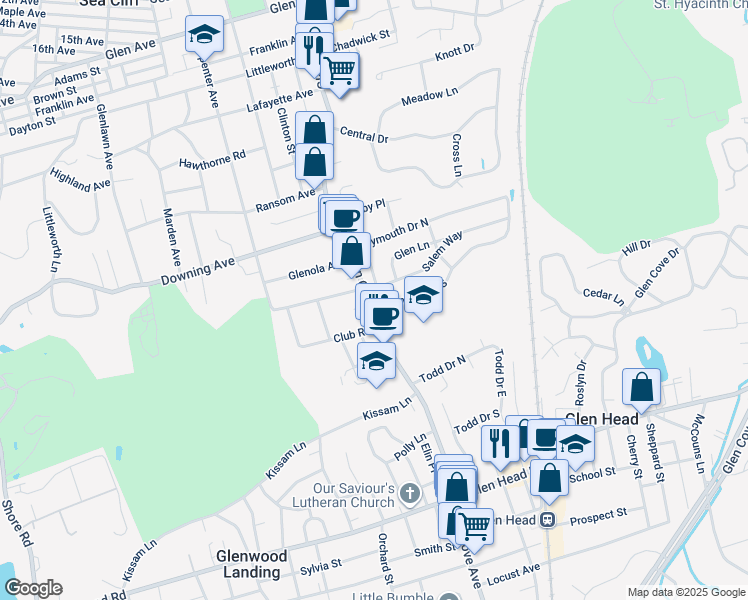 map of restaurants, bars, coffee shops, grocery stores, and more near 460 Glen Cove Avenue in Glen Head