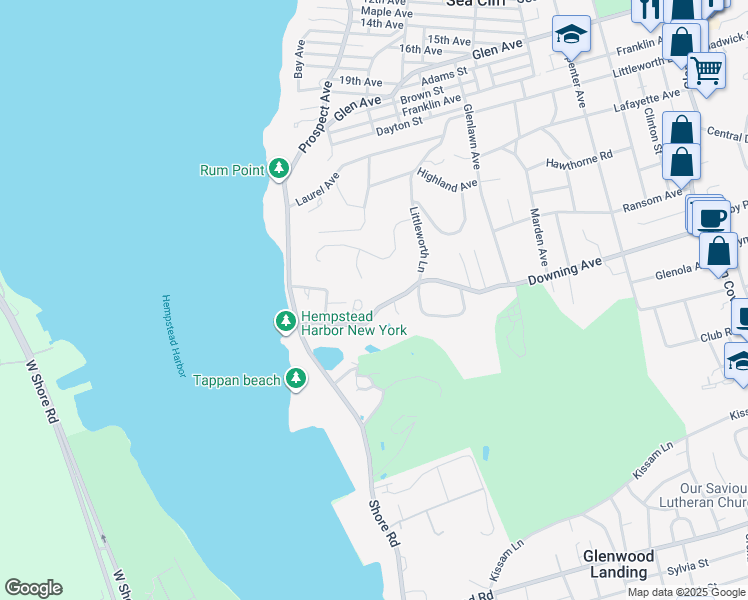 map of restaurants, bars, coffee shops, grocery stores, and more near 377 Littleworth Lane in Sea Cliff