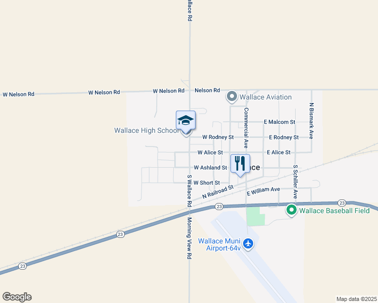 map of restaurants, bars, coffee shops, grocery stores, and more near 151 North Wallace Road in Wallace