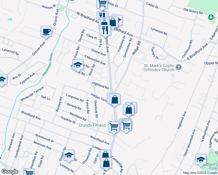 map of restaurants, bars, coffee shops, grocery stores, and more near in Cedar Grove