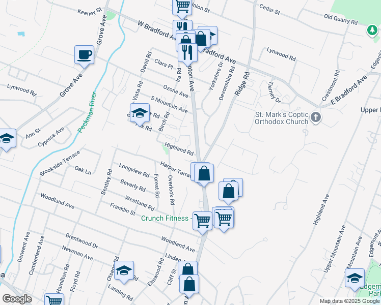 map of restaurants, bars, coffee shops, grocery stores, and more near 9 Highland Road in Cedar Grove