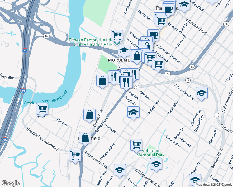 map of restaurants, bars, coffee shops, grocery stores, and more near 749B Broad Avenue in Ridgefield