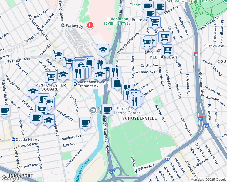 map of restaurants, bars, coffee shops, grocery stores, and more near 1429 Edwards Avenue in Bronx