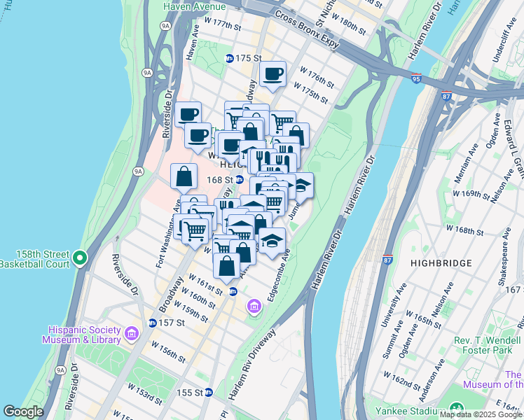 map of restaurants, bars, coffee shops, grocery stores, and more near in New York