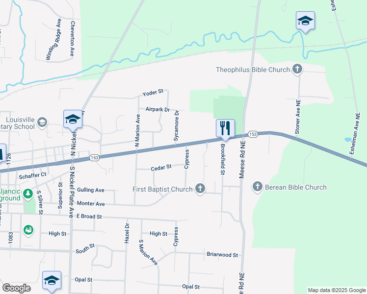 map of restaurants, bars, coffee shops, grocery stores, and more near 120 Cypress in Louisville
