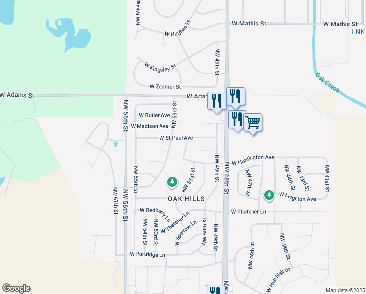 map of restaurants, bars, coffee shops, grocery stores, and more near 2520 Northwest 52nd Street in Lincoln