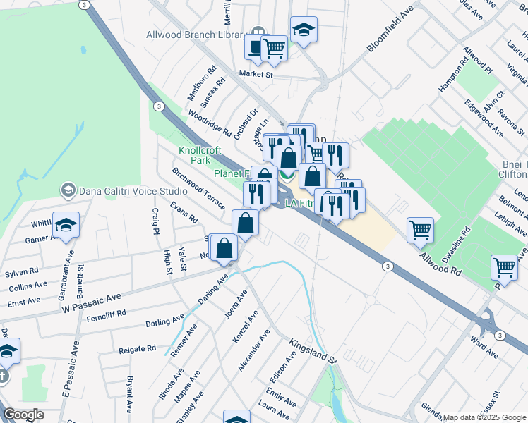 map of restaurants, bars, coffee shops, grocery stores, and more near 1131 Darling Road in Clifton