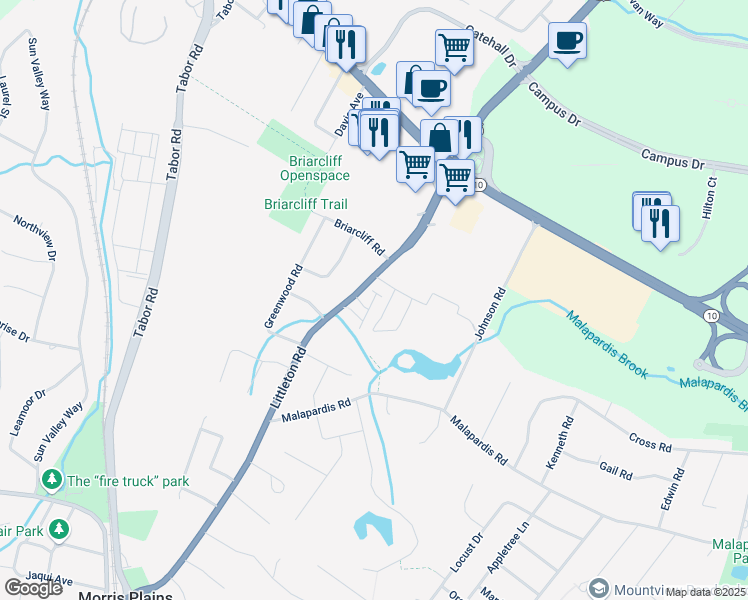 map of restaurants, bars, coffee shops, grocery stores, and more near 402 Welsh Place in Morris Plains
