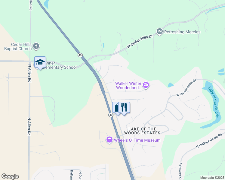 map of restaurants, bars, coffee shops, grocery stores, and more near 1733 West Grandridge Drive in Dunlap