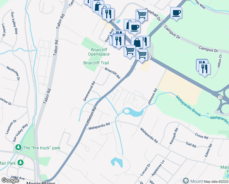 map of restaurants, bars, coffee shops, grocery stores, and more near 402 Welsh Place in Morris Plains