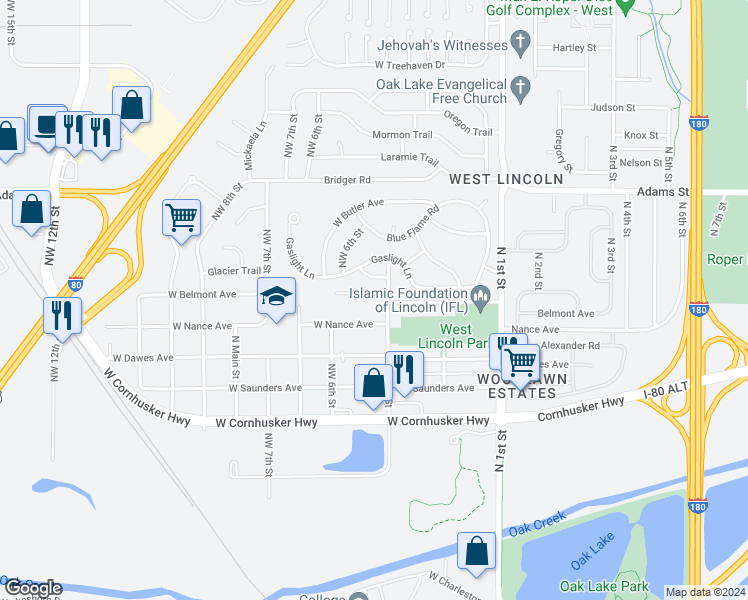 map of restaurants, bars, coffee shops, grocery stores, and more near 415 West Belmont Avenue in Lincoln