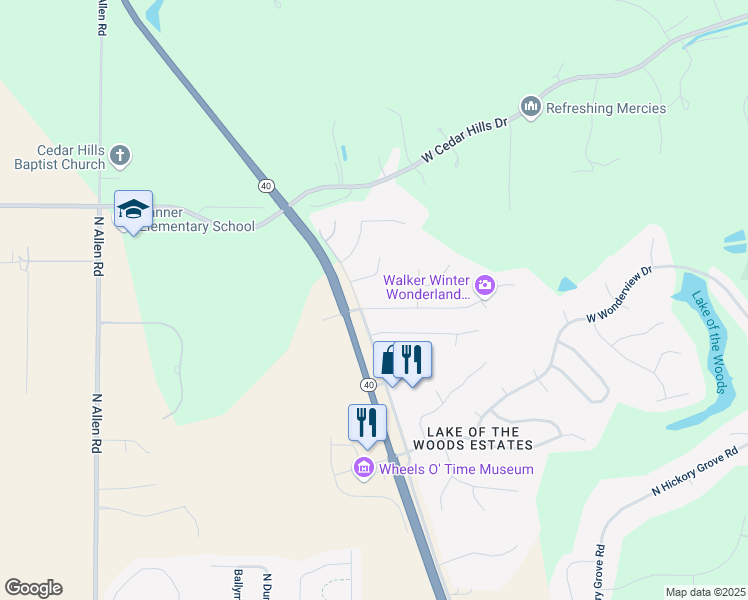 map of restaurants, bars, coffee shops, grocery stores, and more near 12336 North Brentfield Drive in Dunlap
