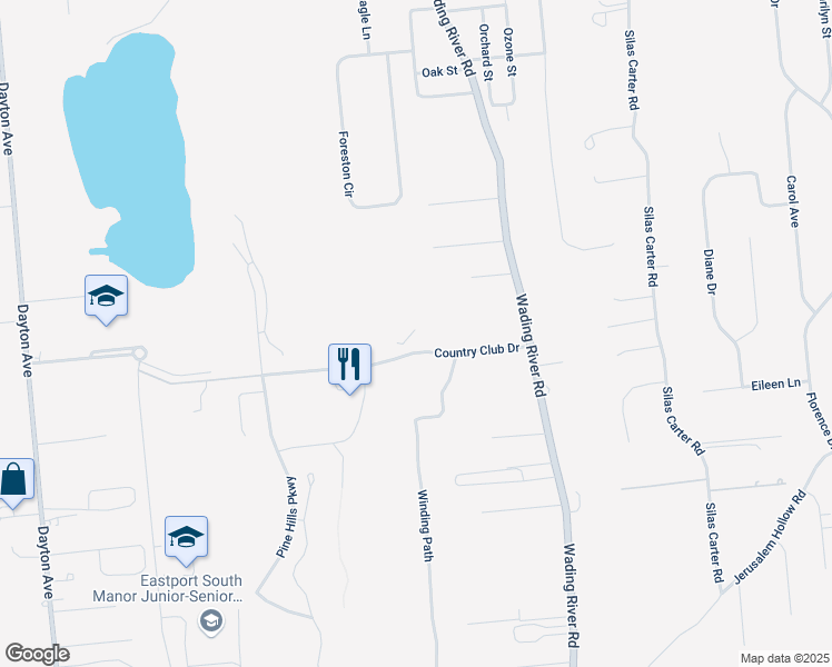 map of restaurants, bars, coffee shops, grocery stores, and more near 2-12 Woods Circle in Manorville