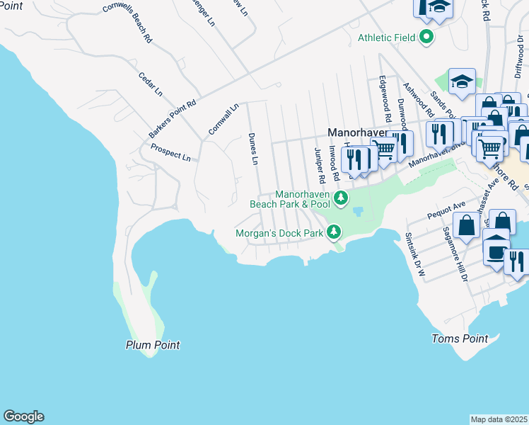 map of restaurants, bars, coffee shops, grocery stores, and more near 26 Oldwood Road South in Port Washington