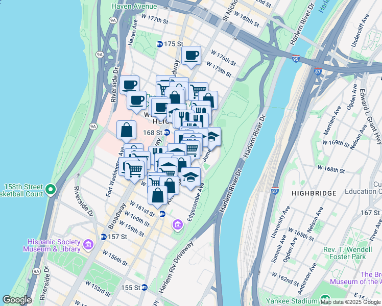 map of restaurants, bars, coffee shops, grocery stores, and more near in New York