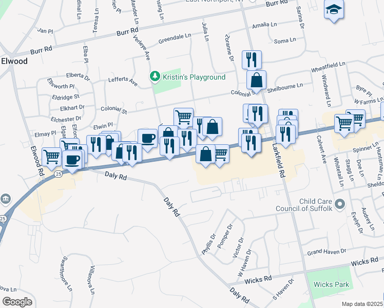 map of restaurants, bars, coffee shops, grocery stores, and more near 3126 Jericho Turnpike in East Northport