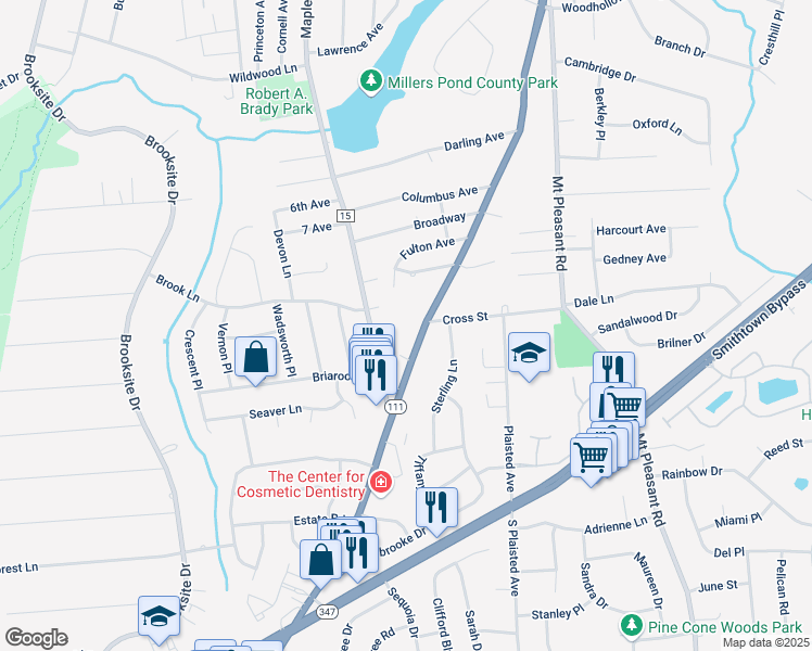 map of restaurants, bars, coffee shops, grocery stores, and more near 398 New York 111 in Smithtown