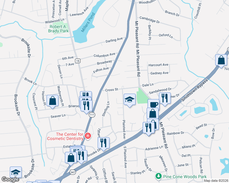 map of restaurants, bars, coffee shops, grocery stores, and more near 14 Graystone Lane in Smithtown
