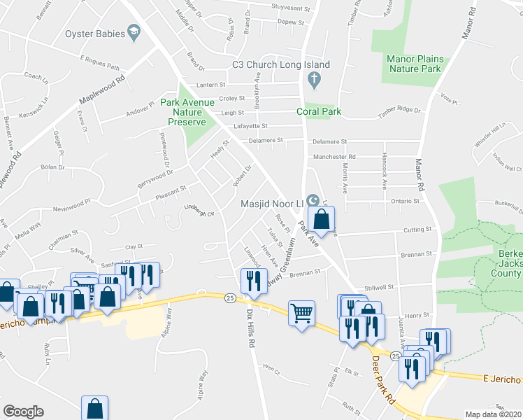 map of restaurants, bars, coffee shops, grocery stores, and more near 14 Keeler Street in Huntington