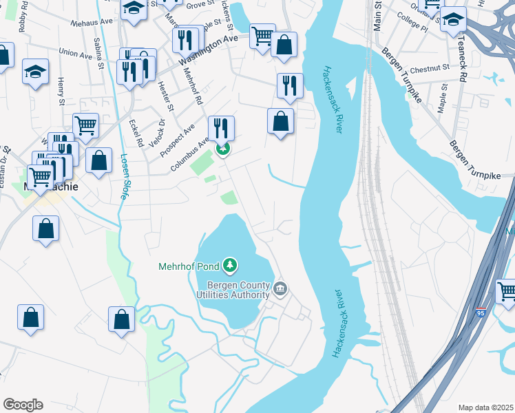 map of restaurants, bars, coffee shops, grocery stores, and more near 6 McCabe Court in Little Ferry
