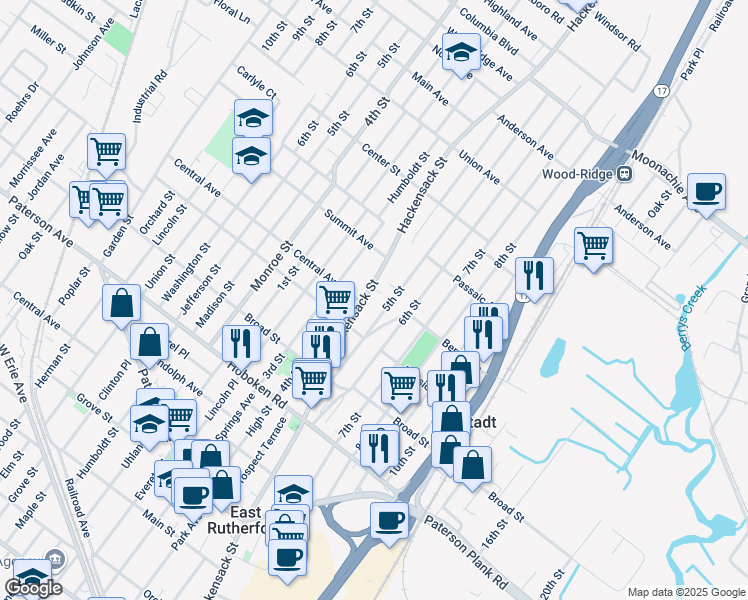map of restaurants, bars, coffee shops, grocery stores, and more near 520 5th Street in Carlstadt