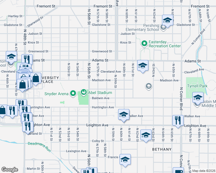 map of restaurants, bars, coffee shops, grocery stores, and more near 5725 Saint Paul Avenue in Lincoln