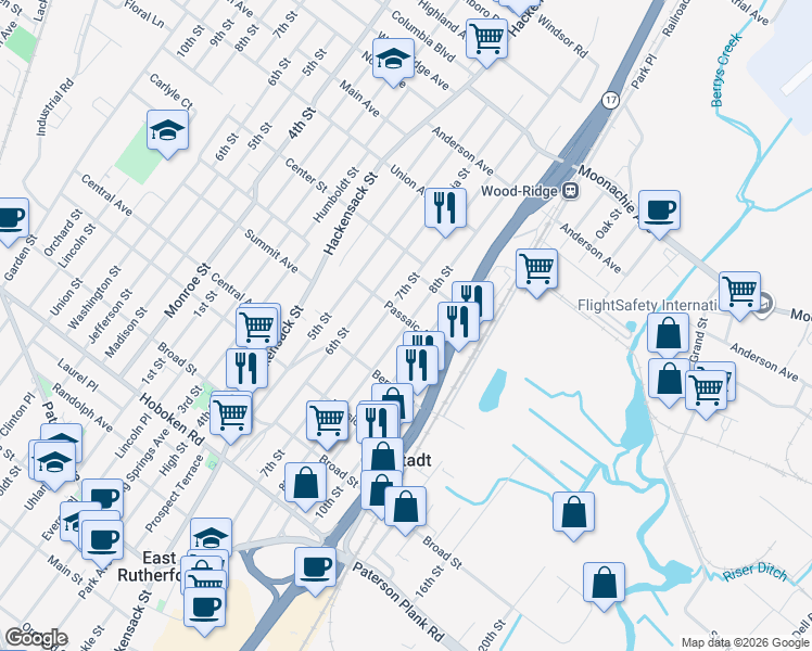 map of restaurants, bars, coffee shops, grocery stores, and more near 636 9th Street in Carlstadt
