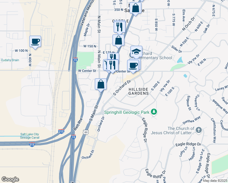 map of restaurants, bars, coffee shops, grocery stores, and more near 110 South Orchard Drive in North Salt Lake