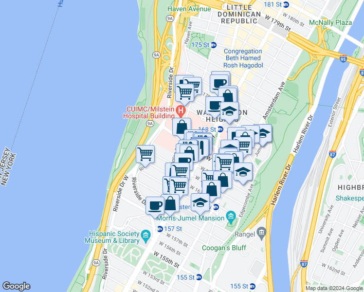 map of restaurants, bars, coffee shops, grocery stores, and more near in New York