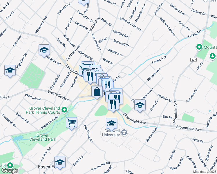 map of restaurants, bars, coffee shops, grocery stores, and more near 9 Forest Avenue in Caldwell