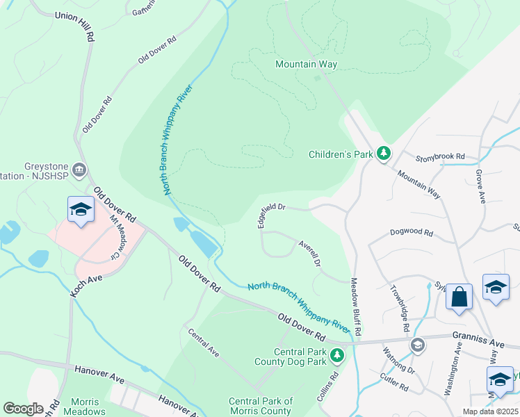 map of restaurants, bars, coffee shops, grocery stores, and more near 74 Averell Drive in Morris Plains