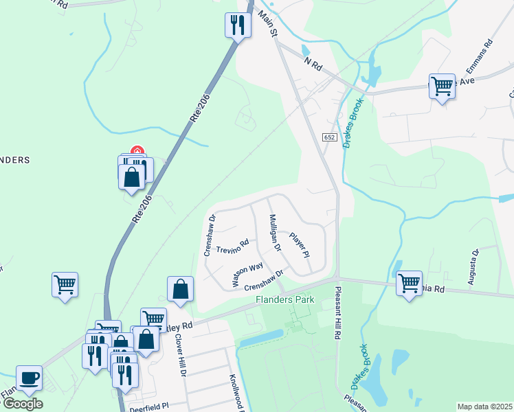 map of restaurants, bars, coffee shops, grocery stores, and more near 22 Crossing Drive in Mount Olive