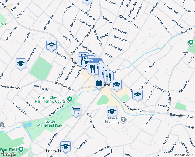 map of restaurants, bars, coffee shops, grocery stores, and more near 23 Westville Avenue in Caldwell