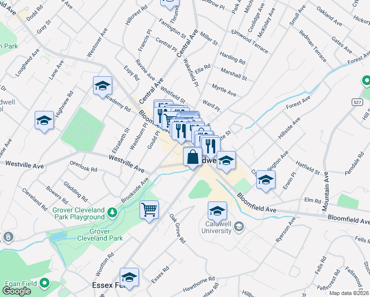 map of restaurants, bars, coffee shops, grocery stores, and more near 23 Westville Avenue in Caldwell