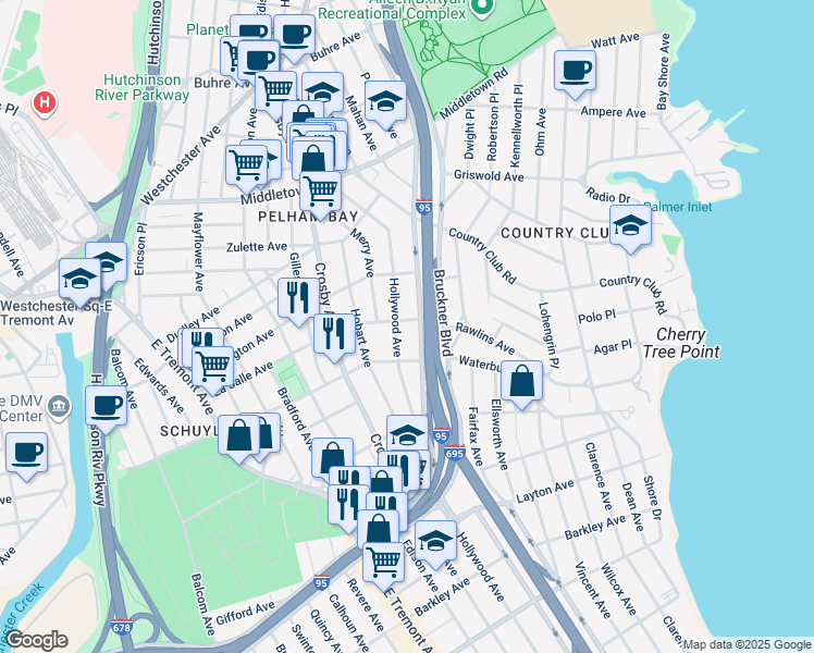 map of restaurants, bars, coffee shops, grocery stores, and more near 3076 La Salle Avenue in The Bronx